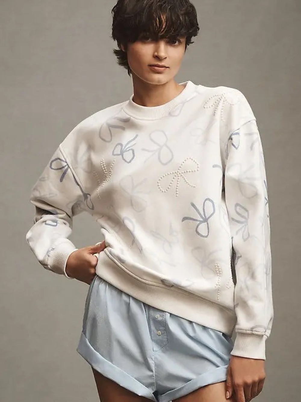 Anthropologie Weddings Pearl "I Do" Bow Crew-Neck Sweatshirt